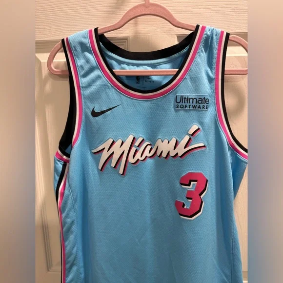 Nike NBA Dwyane Wade Miami Heat ViceWave City Edition Jersey Sz L White Blue - Picture 3 of 9